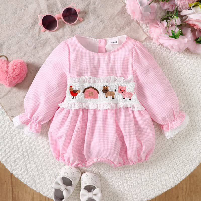 Baby Pink Smocked Animal Bodysuit - Pink - 12-18M - image 1
