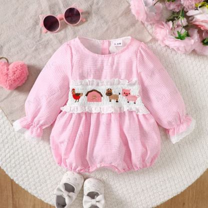 Baby Pink Smocked Animal Bodysuit - Pink - 12-18M - image 1
