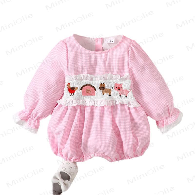 Baby Pink Smocked Animal Bodysuit - image 7
