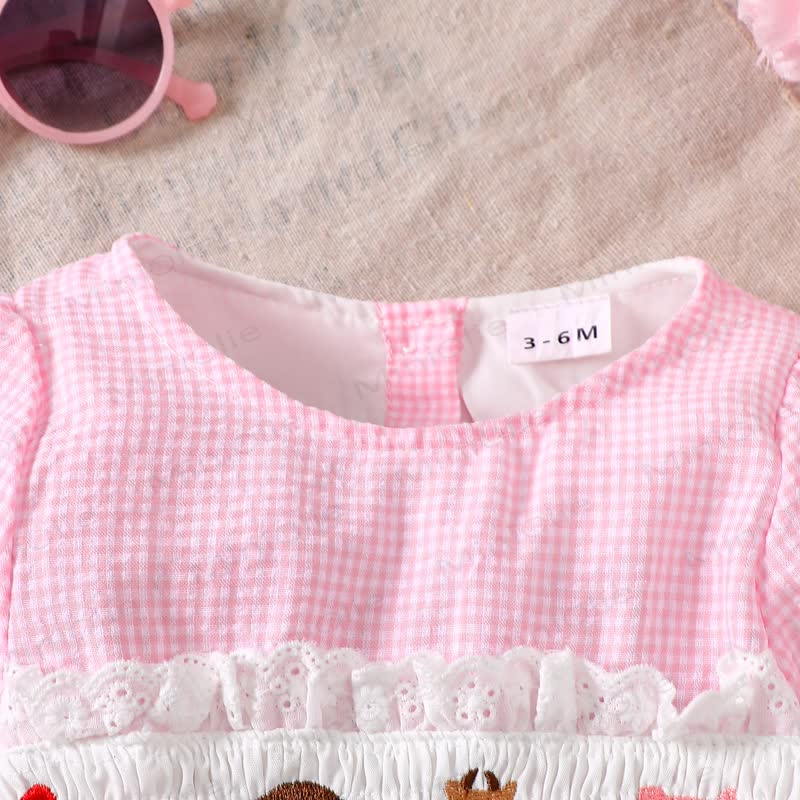 Baby Pink Smocked Animal Bodysuit - image 3