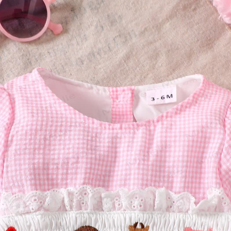Baby Pink Smocked Animal Bodysuit - image 3