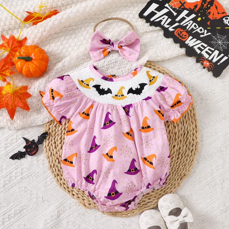 Baby Halloween Smocked Collar Bodysuit with Headband - Pink - 18-24M - image 1