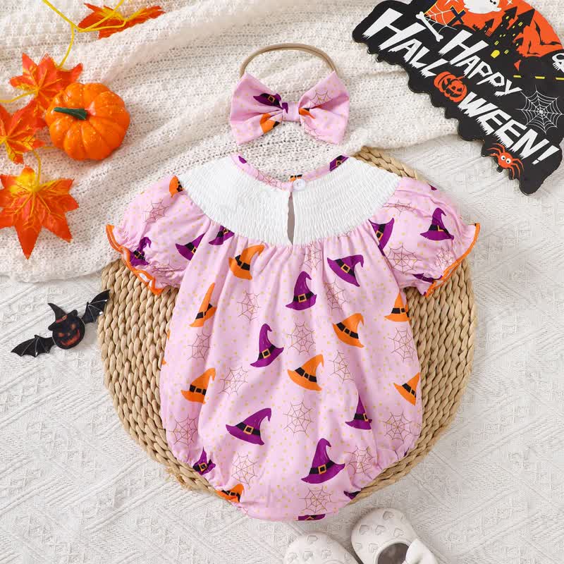 Baby Halloween Smocked Collar Bodysuit with Headband - image 2