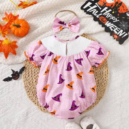 Baby Halloween Smocked Collar Bodysuit with Headband - image 2