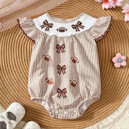 Baby Football Stripe Ruffle Collar Bodysuit - Brown - 12-18M - image 1