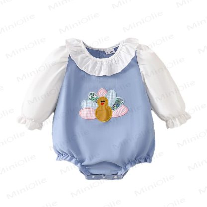Baby Turkey Blue Ruffle Collar Bodysuit - image 9