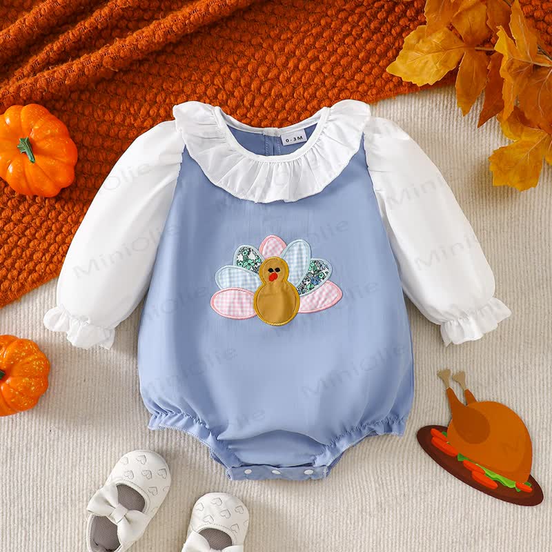 Baby Turkey Blue Ruffle Collar Bodysuit - Blue - 12-18M - image 1