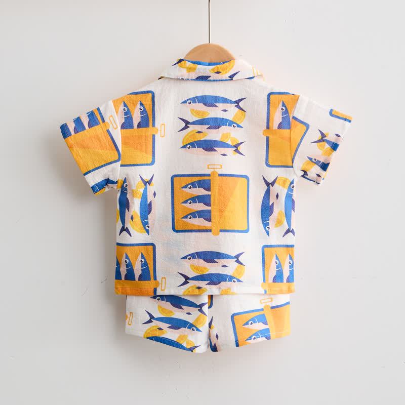 Toddler Boys Canned Sardine Print White Shirt and Shorts 2-piece Set - image 3