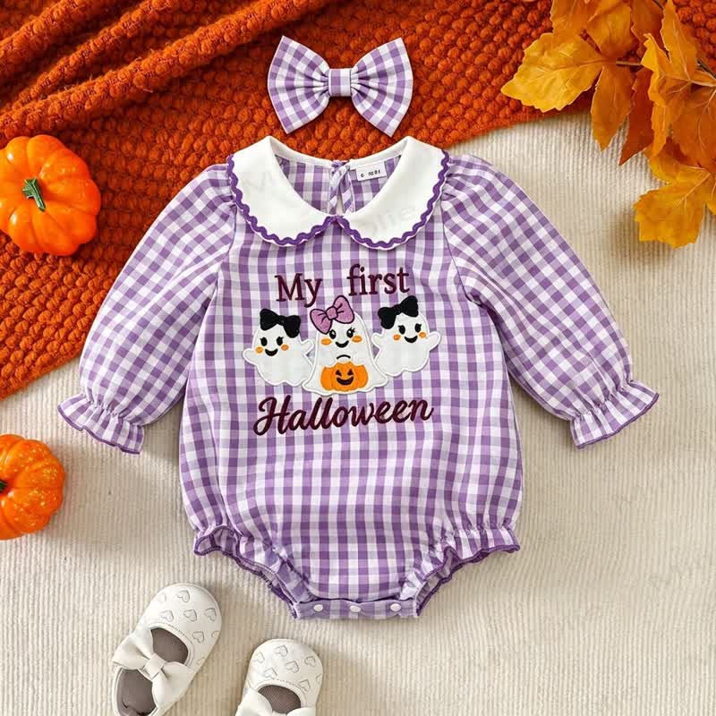 MY FIRST HALLOWEEN Purple Gingham Baby Bodysuit - Purple - 12-18M - image 1
