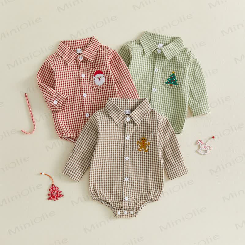 Baby Christmas Plaid Collared Long Sleeve Bodysuit - image 1