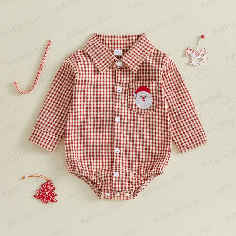 Baby Christmas Plaid Collared Long Sleeve Bodysuit - Red - 12-18M - image 5