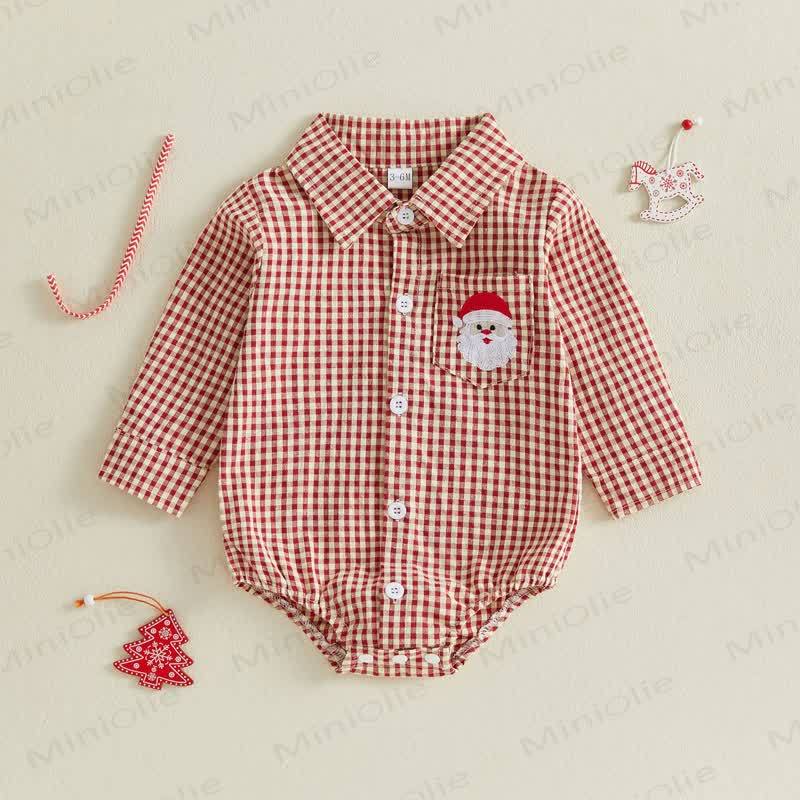 Baby Christmas Plaid Collared Long Sleeve Bodysuit - Red - 12-18M - image 5