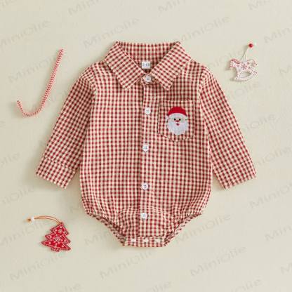 Baby Christmas Plaid Collared Long Sleeve Bodysuit - Red - 12-18M - image 5