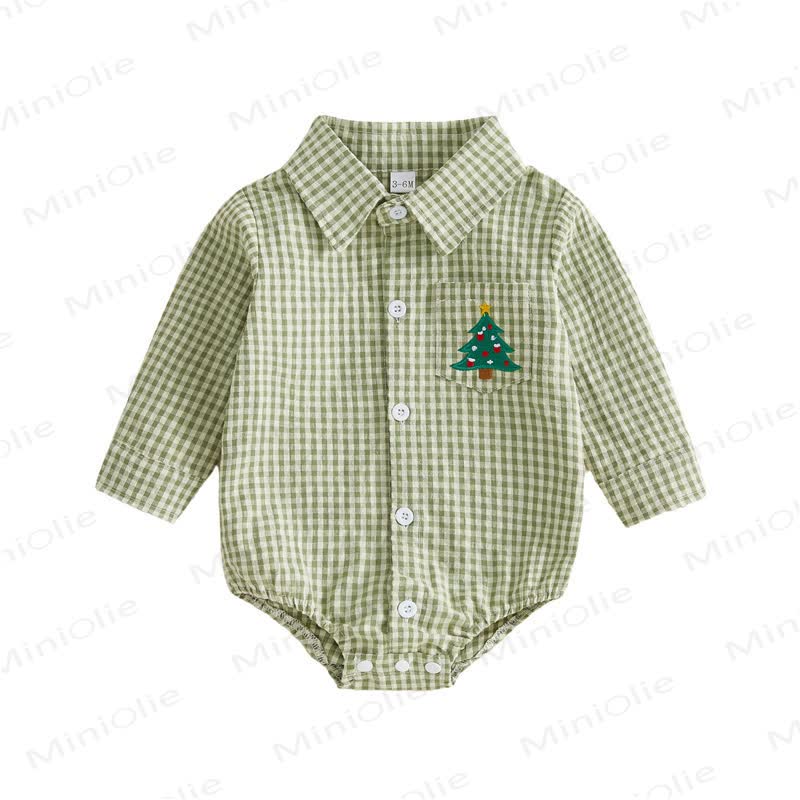 Baby Christmas Plaid Collared Long Sleeve Bodysuit - Green - 12-18M - image 9