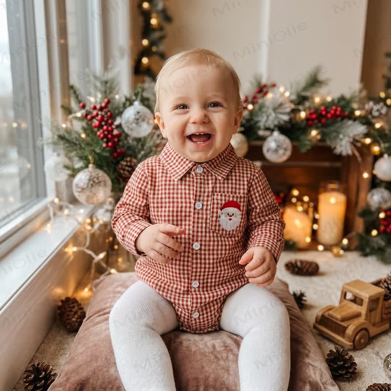 Baby Christmas Plaid Collared Long Sleeve Bodysuit - image 7