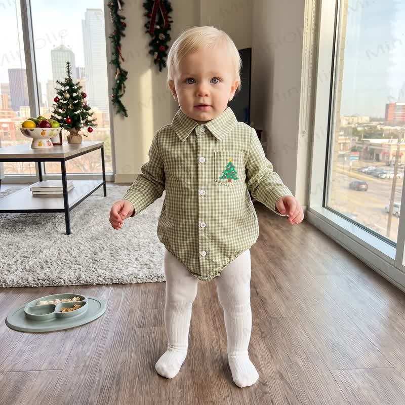 Baby Christmas Plaid Collared Long Sleeve Bodysuit - image 10