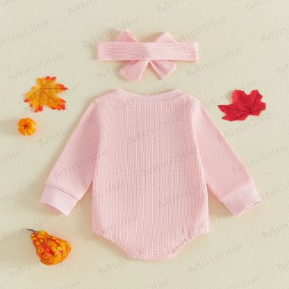 Baby Pink Pumpkin Waffle Bodysuit with Headband - image 3