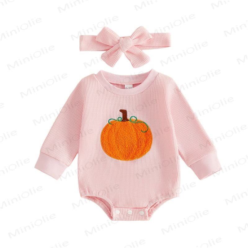 Baby Pink Pumpkin Waffle Bodysuit with Headband - image 5
