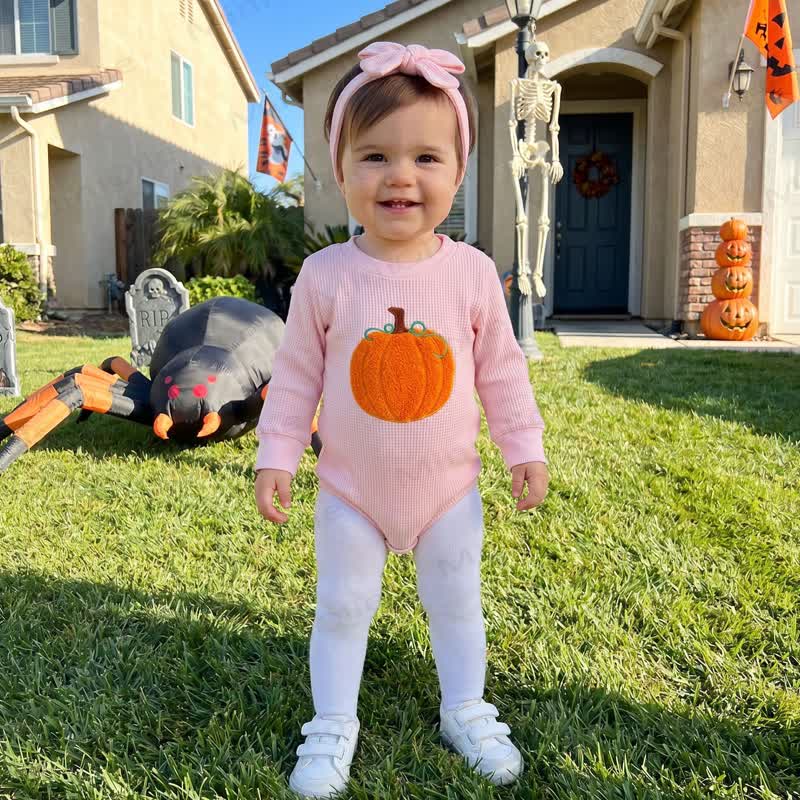 Baby Pink Pumpkin Waffle Bodysuit with Headband - image 6