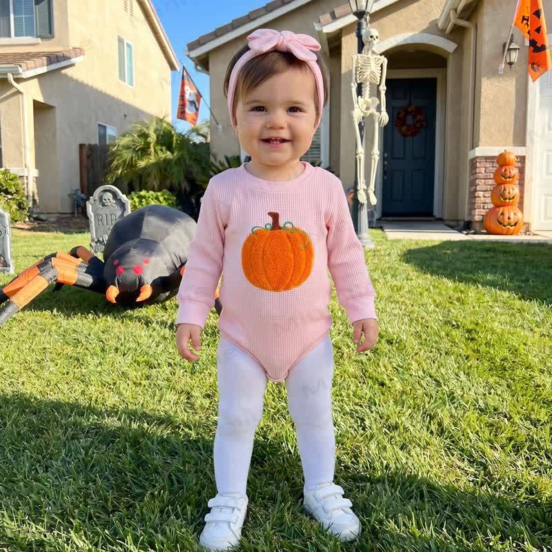 Baby Pink Pumpkin Waffle Bodysuit with Headband - image 6