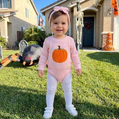 Baby Pink Pumpkin Waffle Bodysuit with Headband - image 6