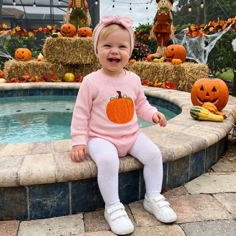 Baby Pink Pumpkin Waffle Bodysuit with Headband - image 7