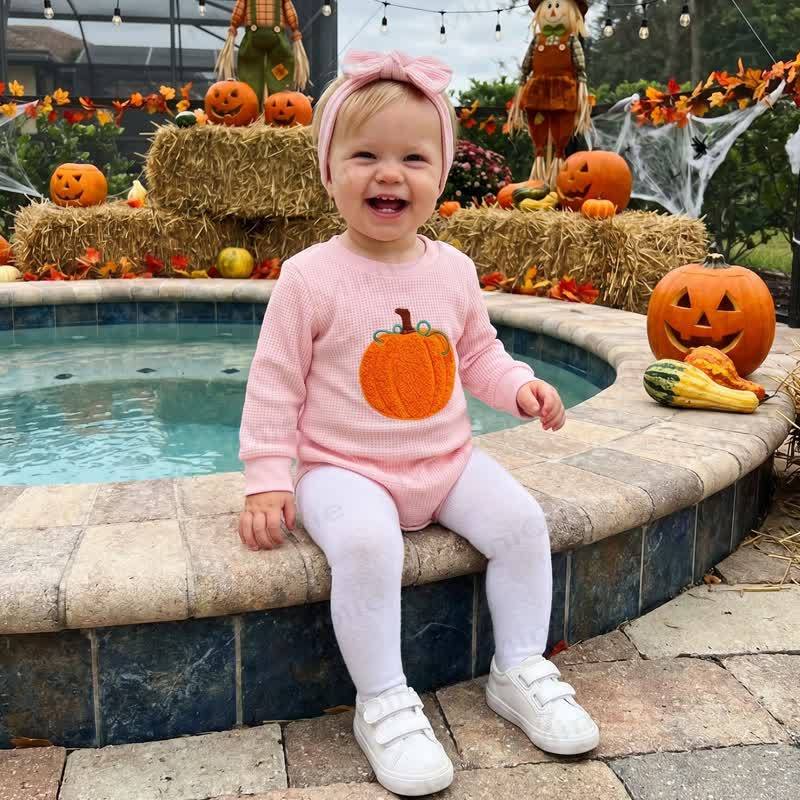 Baby Pink Pumpkin Waffle Bodysuit with Headband - image 7
