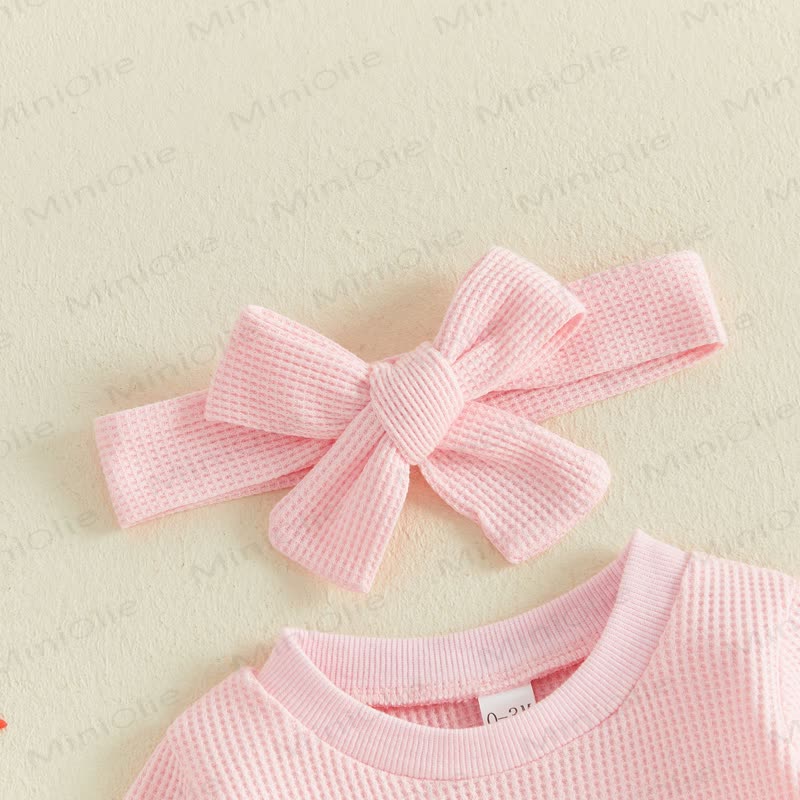 Baby Pink Pumpkin Waffle Bodysuit with Headband - image 4