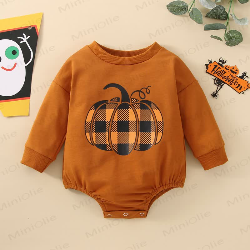 Baby Halloween Plaid Pumpkin Bodysuit - Brown - 18-24M - image 1