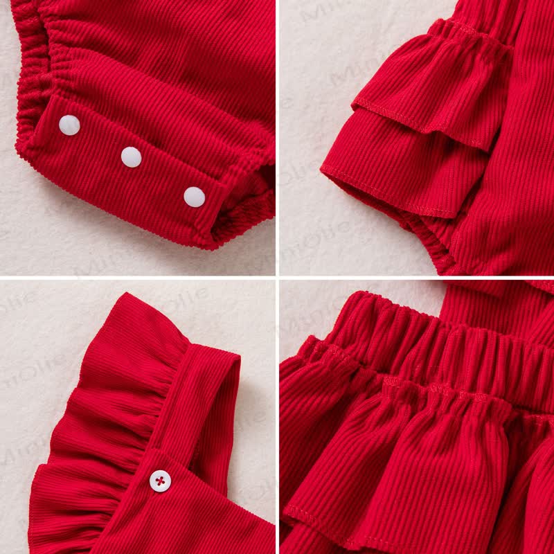 Baby Christmas Reindeer Ruffle Bodysuit with Headband - image 3