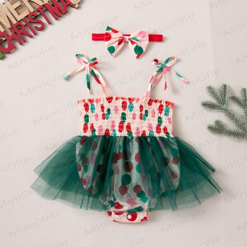Baby Tulle Smocked Bodysuit with Headband - Green - 12-18M - image 4