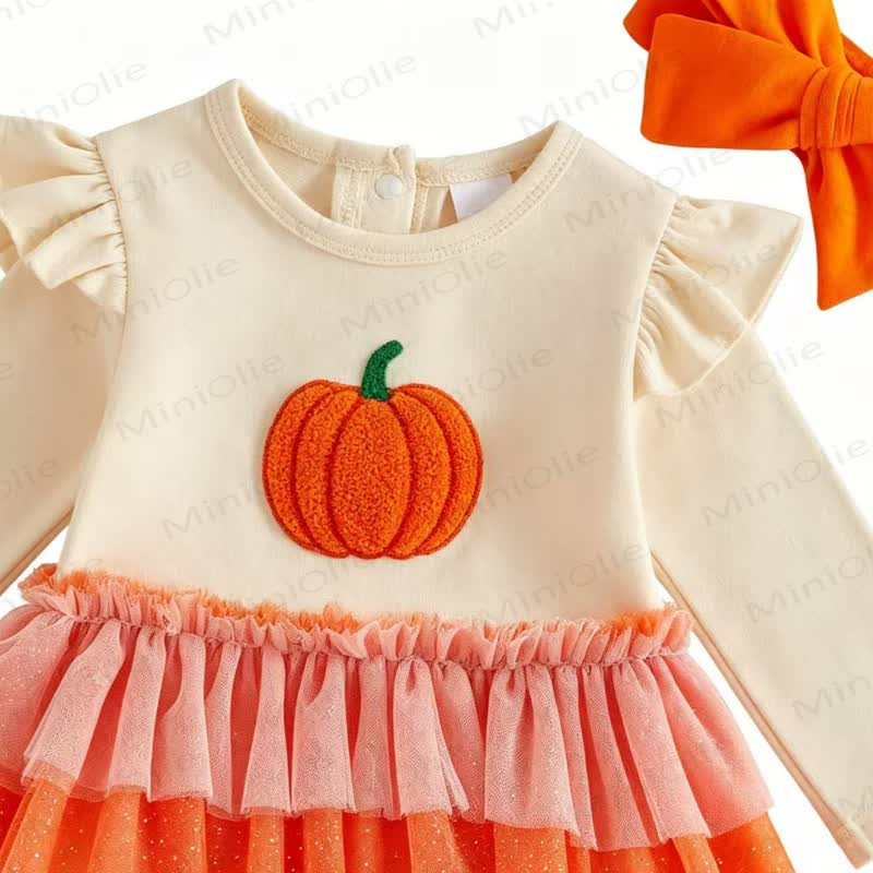 Baby Pumpkin Tulle Skirted Bodysuit with Headband - image 2