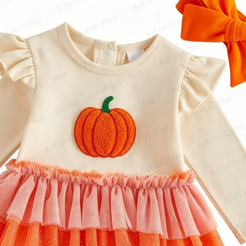 Baby Pumpkin Tulle Skirted Bodysuit with Headband - image 2