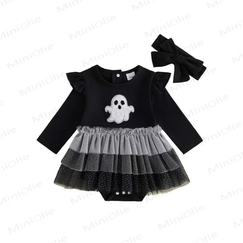 Baby Ghost Tulle Skirt Bodysuit with Headband - Black - 12-18M - image 1