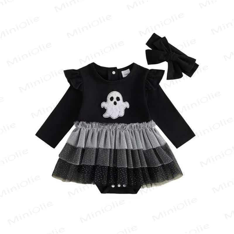 Baby Ghost Tulle Skirt Bodysuit with Headband - Black - 12-18M - image 1