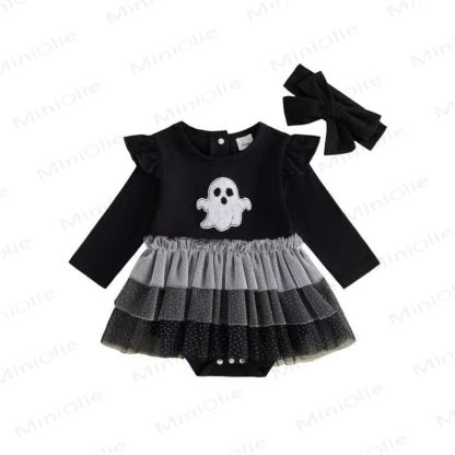 Baby Ghost Tulle Skirt Bodysuit with Headband - Black - 12-18M - image 1