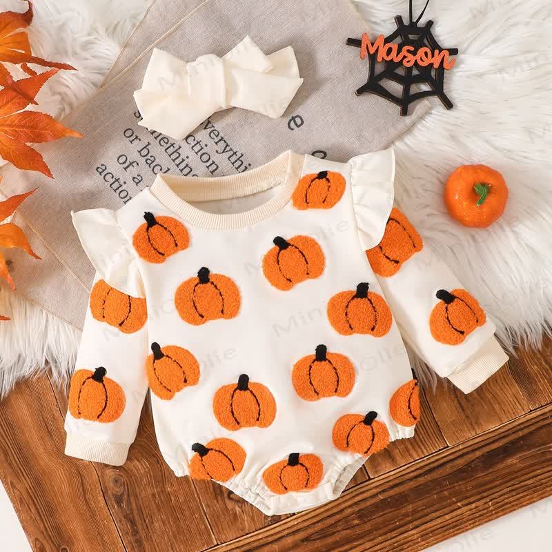 Baby Pumpkin/Ghost Bodysuit with Headband - Beige - 12-18M - image 1