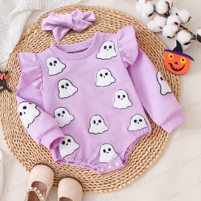 Baby Pumpkin/Ghost Bodysuit with Headband - Purple - 12-18M - image 9