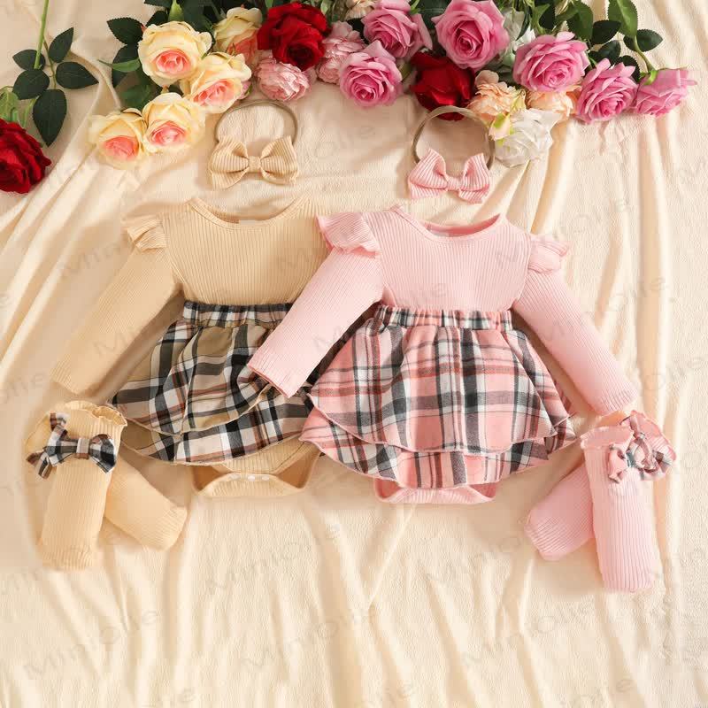 Baby Girl Plaid Skirt Bodysuit Headband Socks - image 1