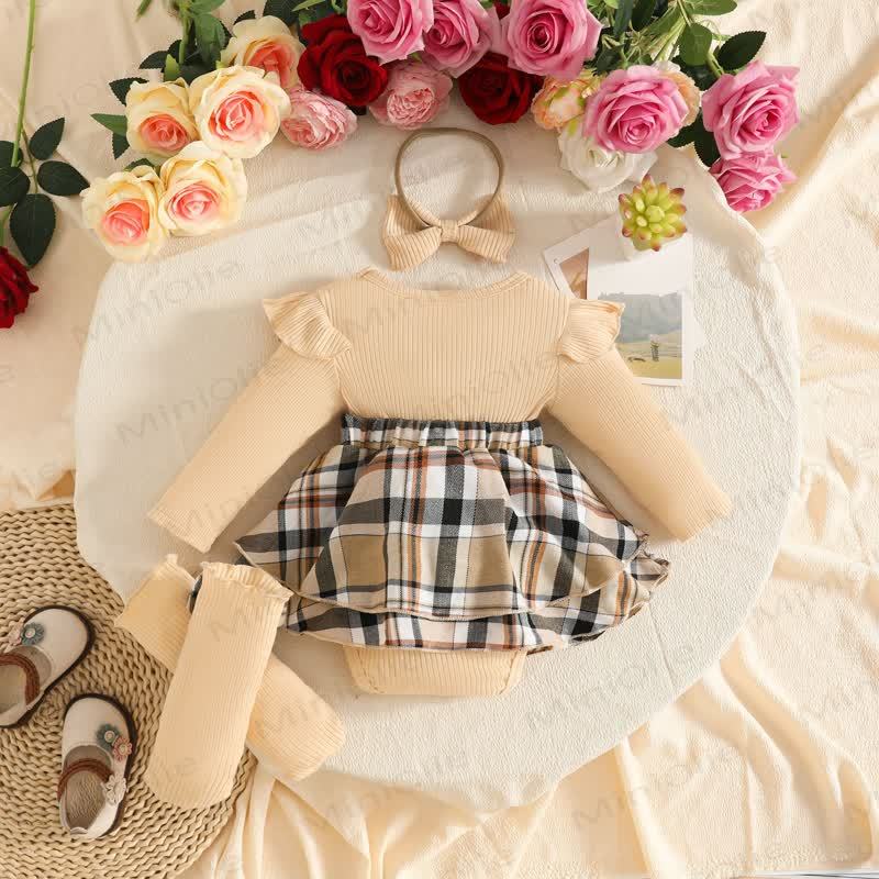 Baby Girl Plaid Skirt Bodysuit Headband Socks - image 10