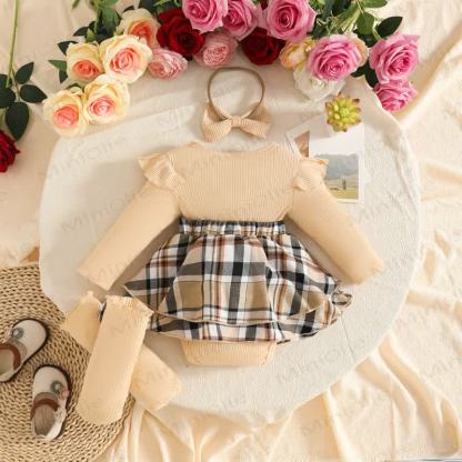 Baby Girl Plaid Skirt Bodysuit Headband Socks - image 10