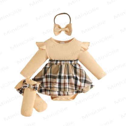 Baby Girl Plaid Skirt Bodysuit Headband Socks - image 15