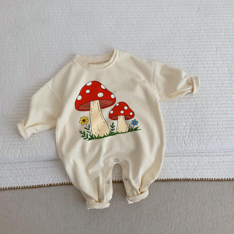 Baby Toddler Two Mushrooms Beige Romper - Beige - 2-3T - image 1