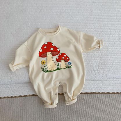 Baby Toddler Two Mushrooms Beige Romper - Beige - 2-3T - image 1