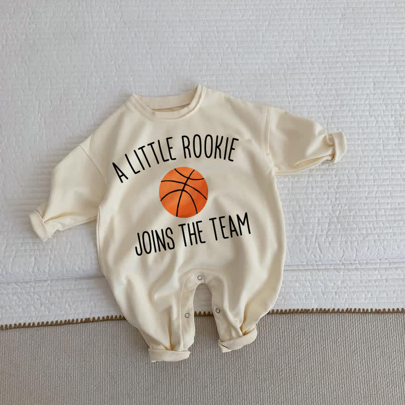 A LITTLE ROOKIE JOINS THE TEAM Baby Toddler Basketball Beige Romper - Beige - 2-3T - image 1
