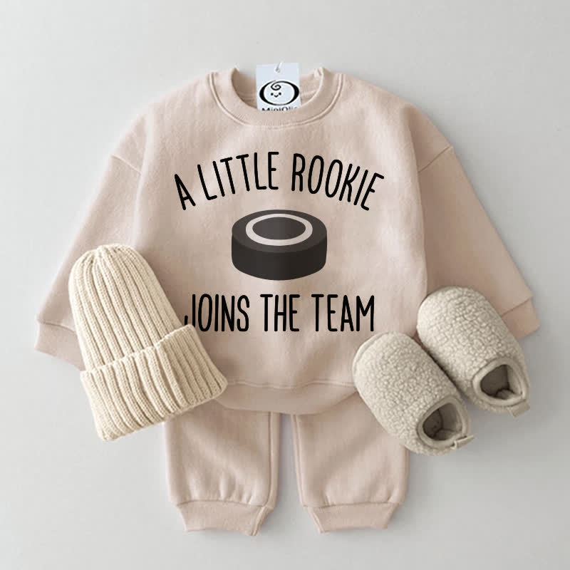 A LITTLE ROOKIE JOINS THE TEAM Baby Hockey Beige Sweatshirt 2-piece Set - Beige - 2-3T - image 1