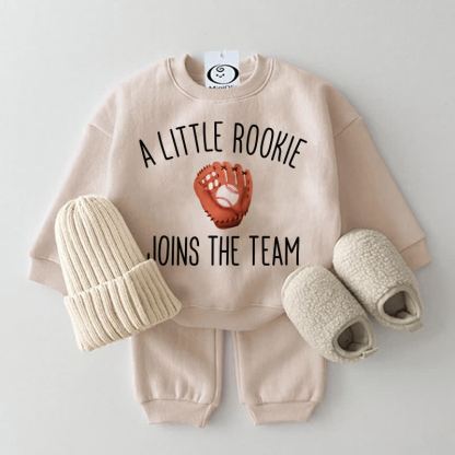 A LITTLE ROOKIE JOINS THE TEAM Baby Baseball Beige Sweatshirt 2-piece Set - Beige - 2-3T - image 1