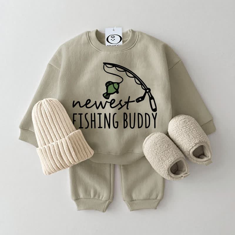 NEWEST FISHING BUDDY Baby Sweatshirt 2-piece Set - Grey Green - 2-3T - image 2