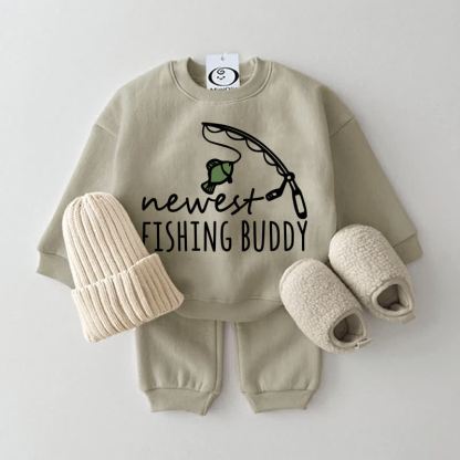NEWEST FISHING BUDDY Baby Sweatshirt 2-piece Set - Grey Green - 2-3T - image 2