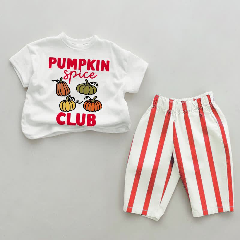PUMPKIN SPICE CLUB Baby Red Vertical Striped 2-piece Set - White&Red - 4-5T - image 1